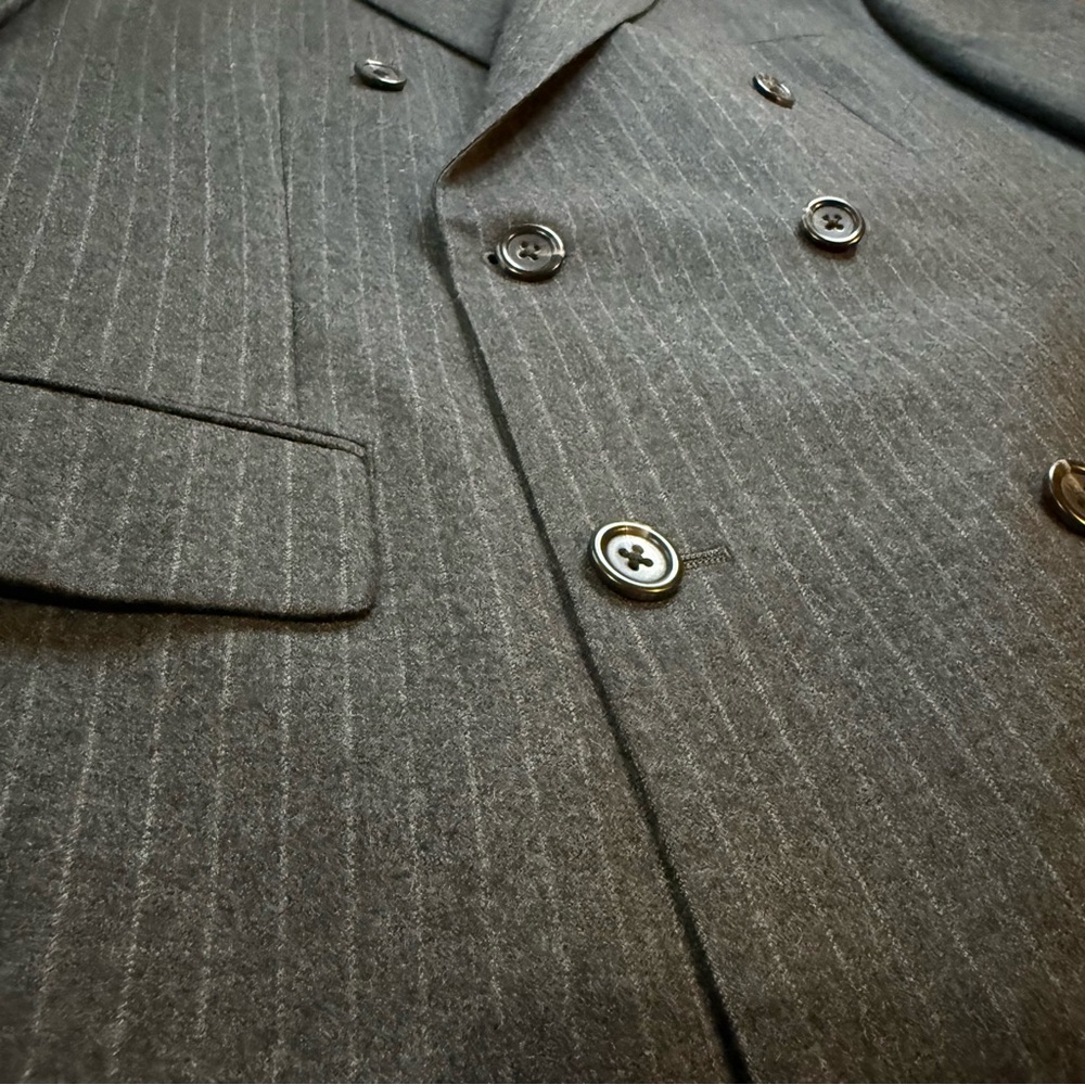 Chaps Mens 42L Double Breasted Blazer Charcoal Grey Pinstripe Wool Suit Jacket